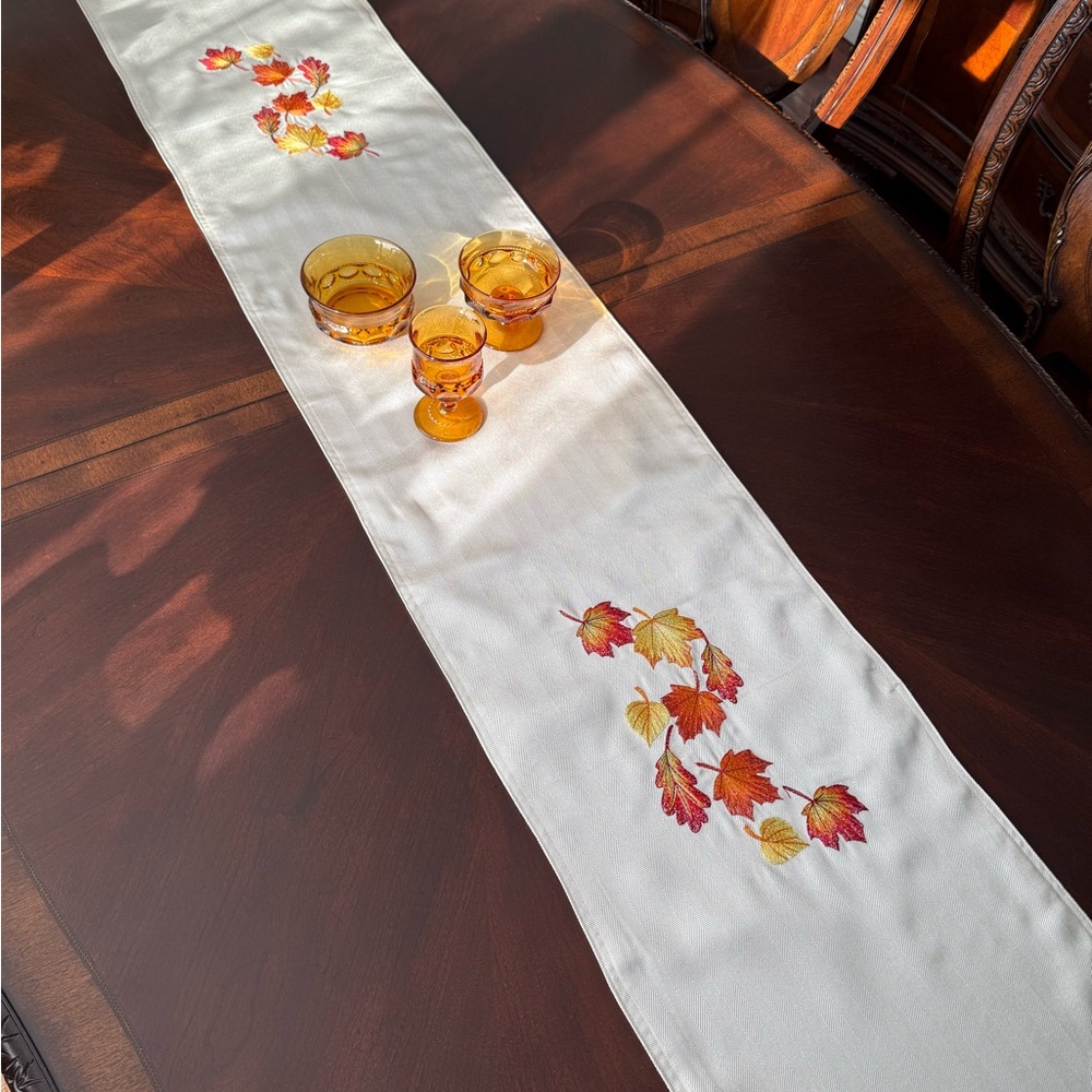 Hand Crafted Autumn Leaf Table Runner - Cream, Red, Orange, Yellow